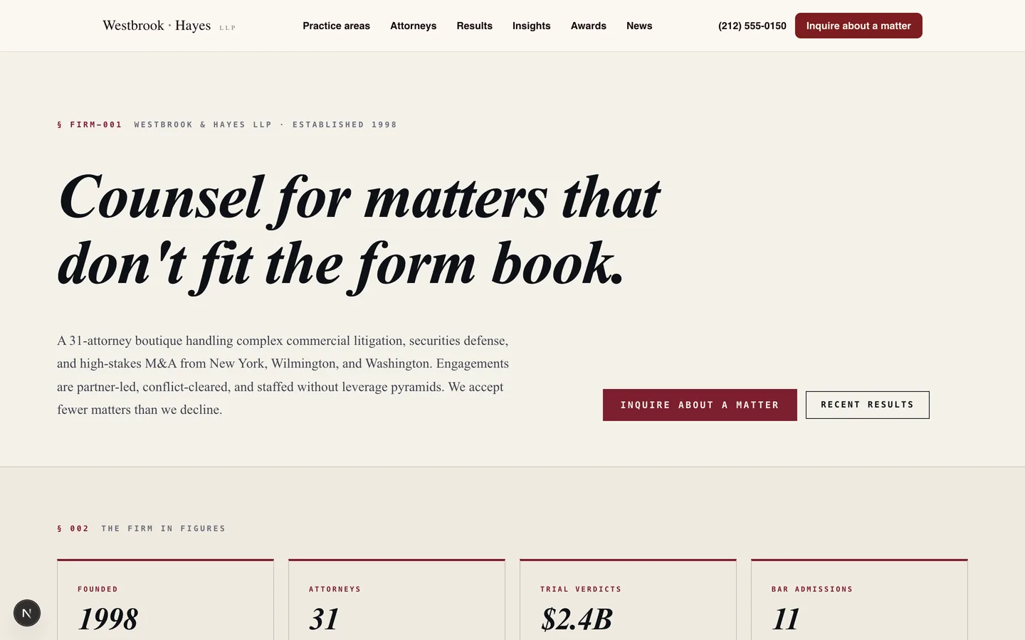 Westbrook & Hayes LLP — sample legal website designed and built by SearchPod
