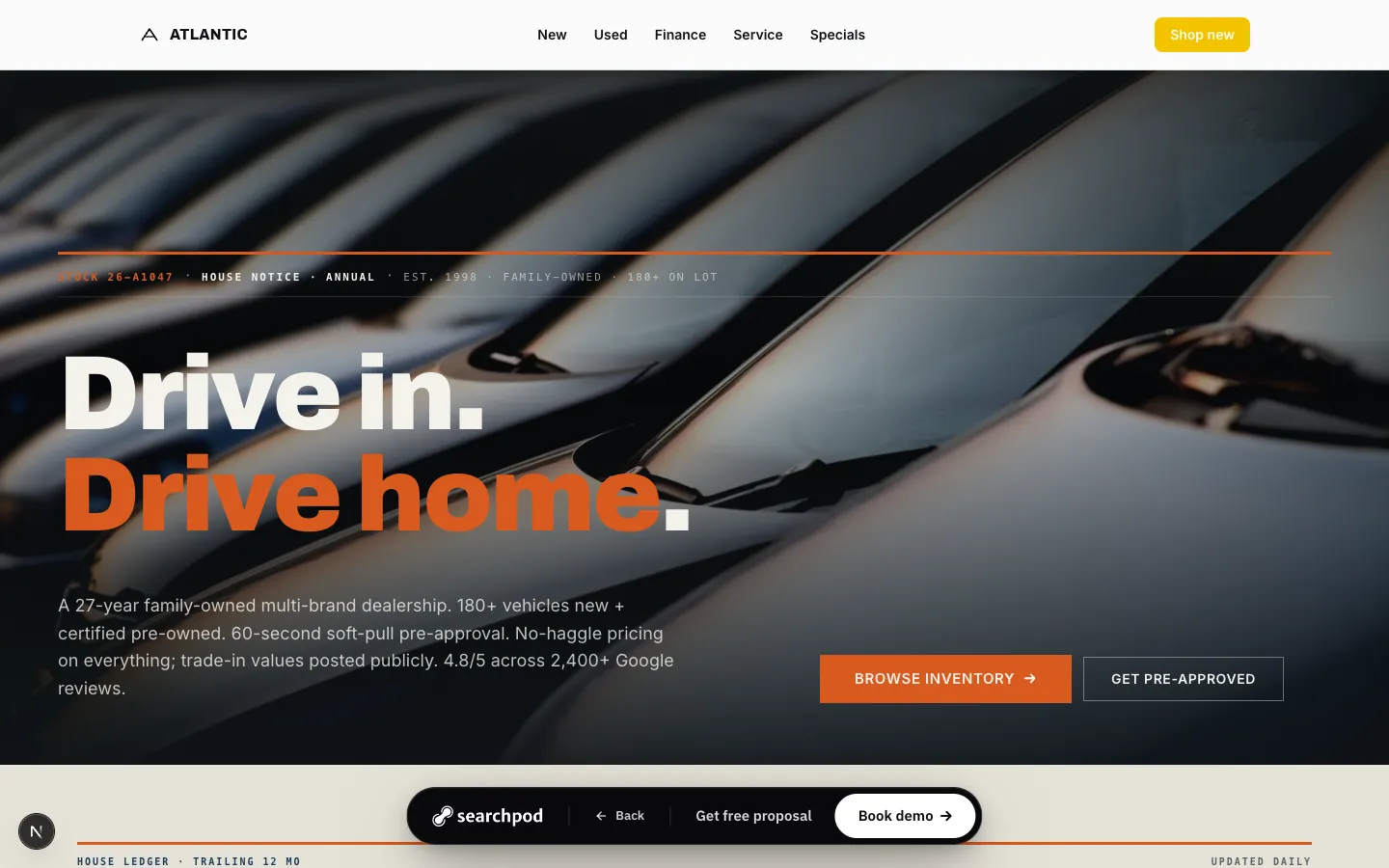 Atlantic Motors — sample automotive website designed and built by SearchPod