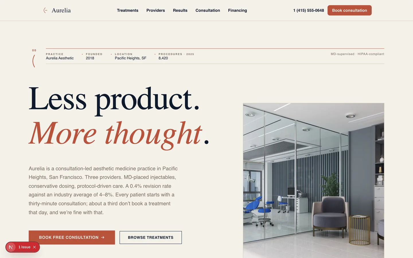 Beauty sample site preview — Aurelia Aesthetic