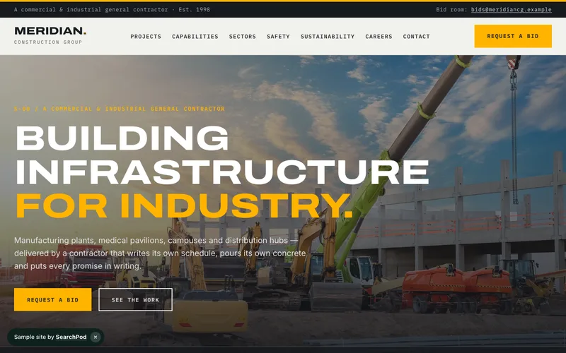 Meridian Construction Group — homepage of the live sample site