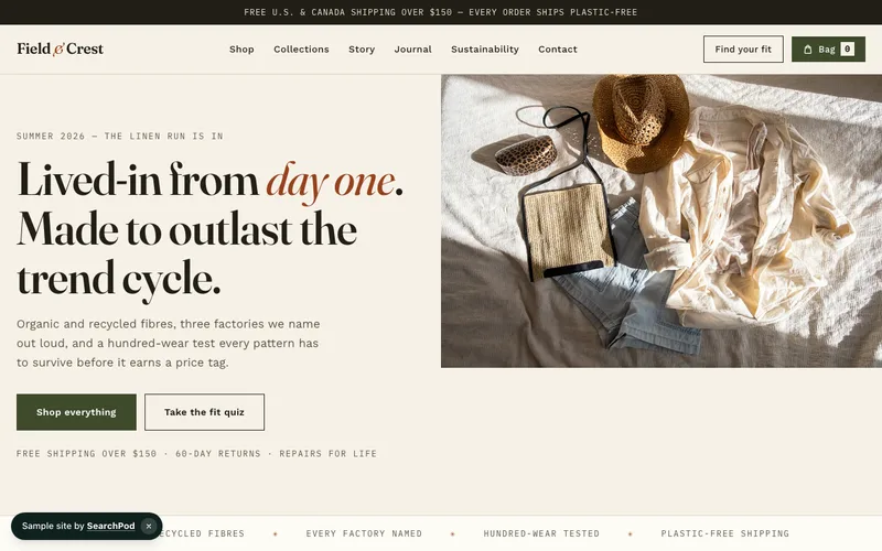 Field & Crest — homepage of the live sample site