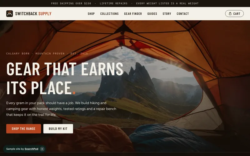 Switchback Supply — homepage of the live sample site