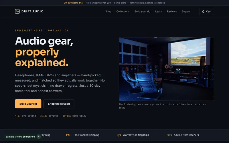 Drift Audio — homepage of the live sample site