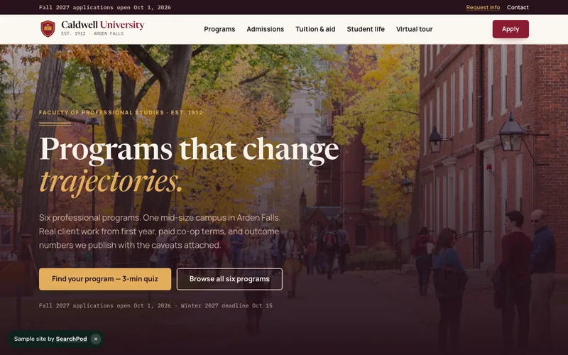 Caldwell University — homepage of the live sample site