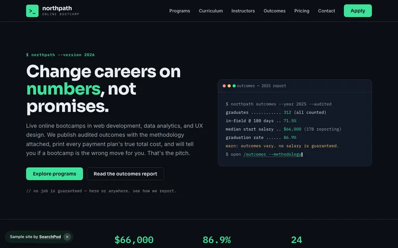 Northpath Bootcamp — homepage of the live sample site