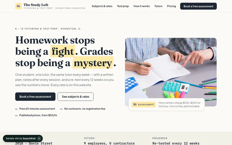 The Study Loft — homepage of the live sample site