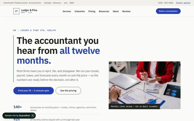 Ledger & Pine CPA — homepage of the live sample site