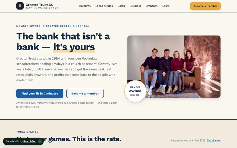 Greater Trust CU — homepage of the live sample site