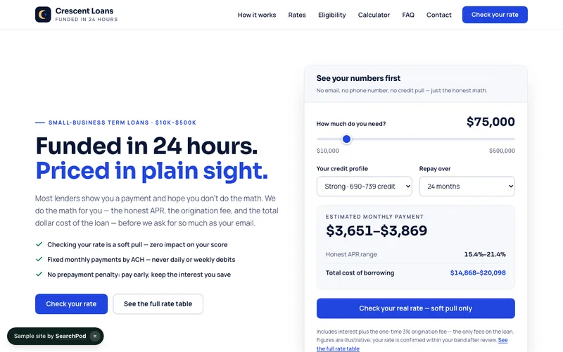 Crescent Loans — homepage of the live sample site