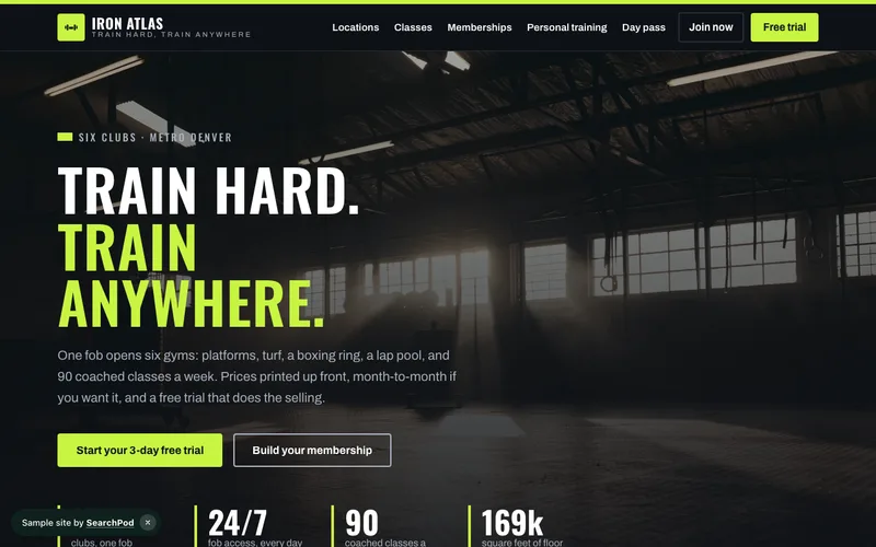 Iron Atlas Fitness — homepage of the live sample site