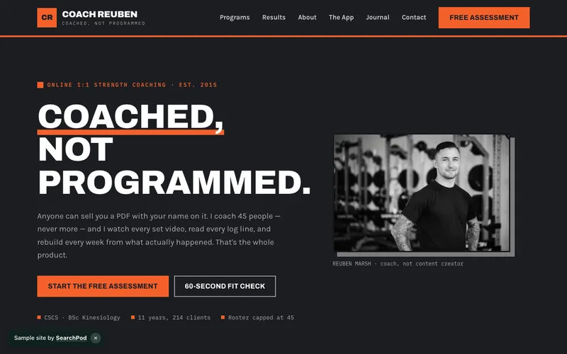 Coach Reuben — homepage of the live sample site