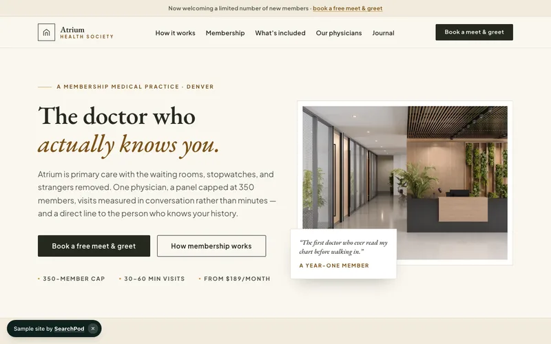 Atrium Health Society — homepage of the live sample site