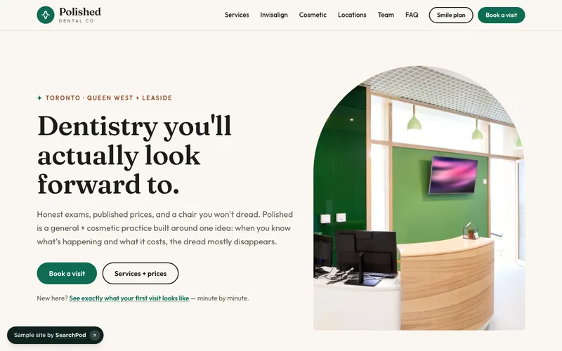 Polished Dental Co — homepage of the live sample site