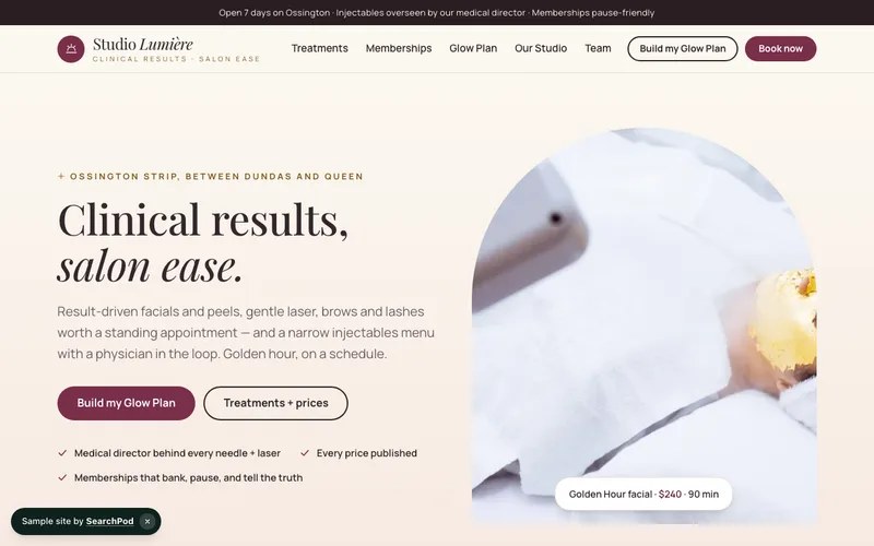Studio Lumière — homepage of the live sample site