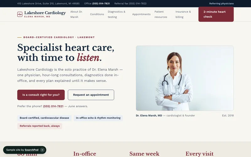 Lakeshore Cardiology — homepage of the live sample site