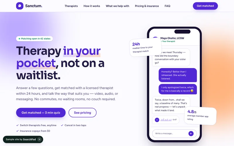 Sanctum Therapy — homepage of the live sample site