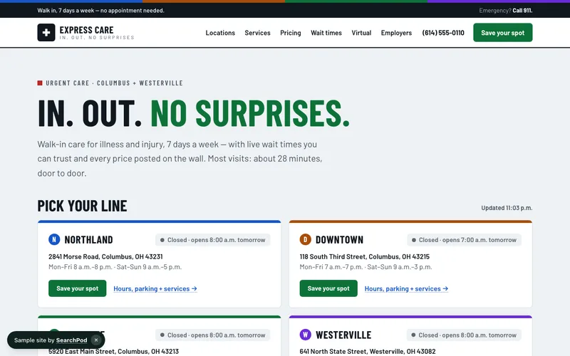 Express Care Group — homepage of the live sample site