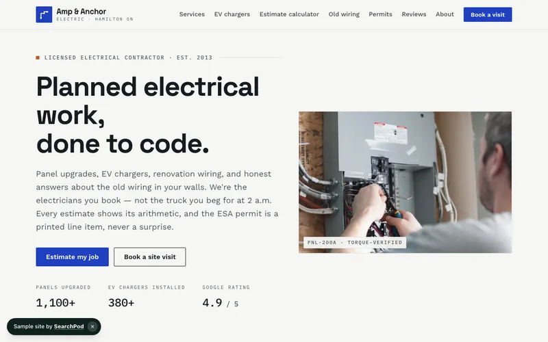 Amp & Anchor Electric — homepage of the live sample site