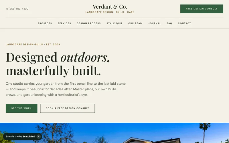 Verdant & Co. — homepage of the live sample site