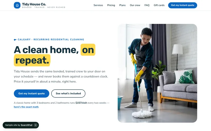 Tidy House Co. — homepage of the live sample site