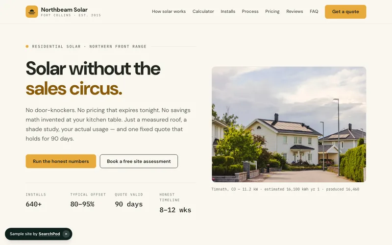 Northbeam Solar — homepage of the live sample site