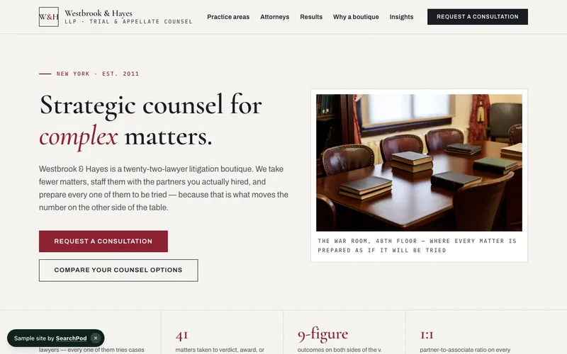 Westbrook & Hayes LLP — homepage of the live sample site