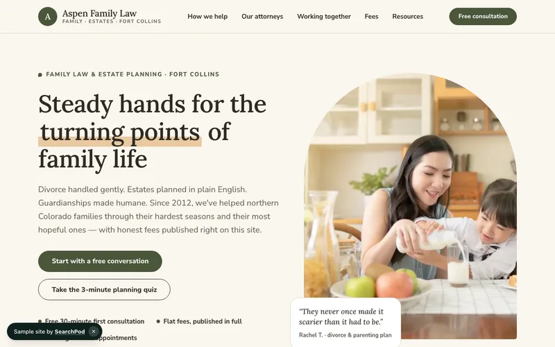 Aspen Family Law — homepage of the live sample site