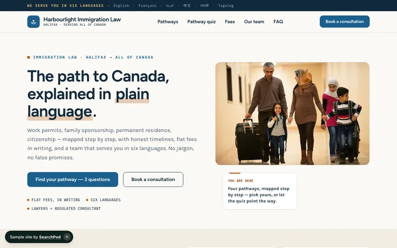 Harbourlight Immigration Law — homepage of the live sample site