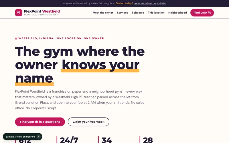 FlexPoint Fitness · Westfield — homepage of the live sample site