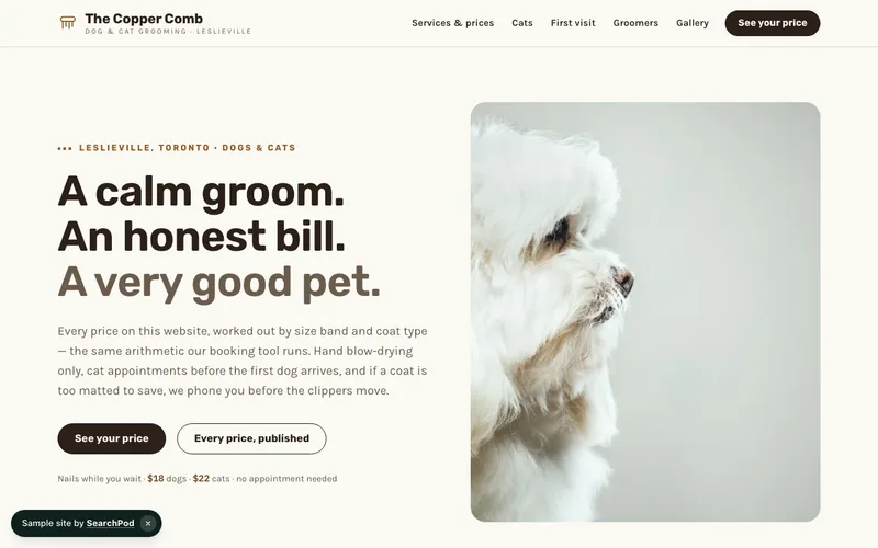 The Copper Comb — homepage of the live sample site