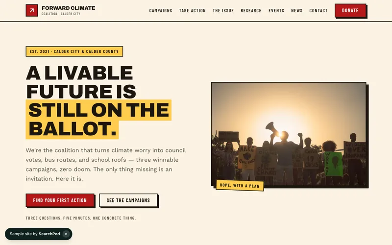 Forward Climate Coalition — homepage of the live sample site