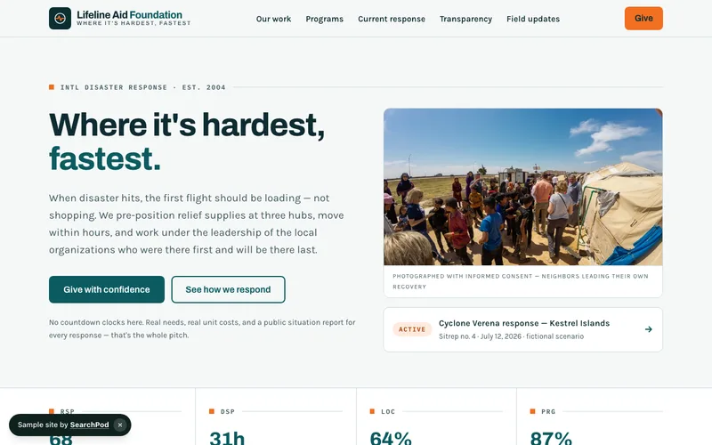 Lifeline Aid Foundation — homepage of the live sample site