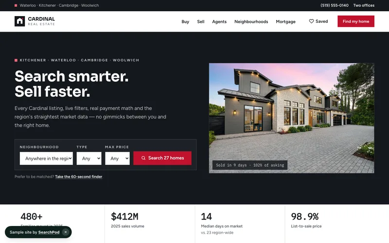 Cardinal Real Estate — homepage of the live sample site