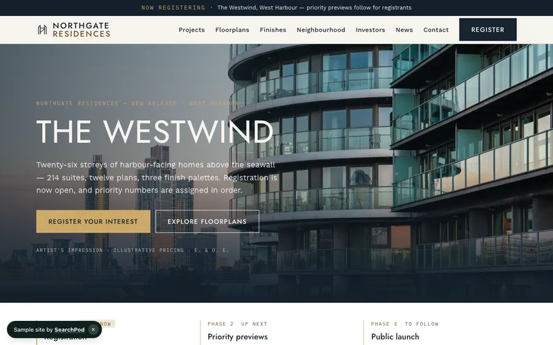 Northgate Residences — homepage of the live sample site