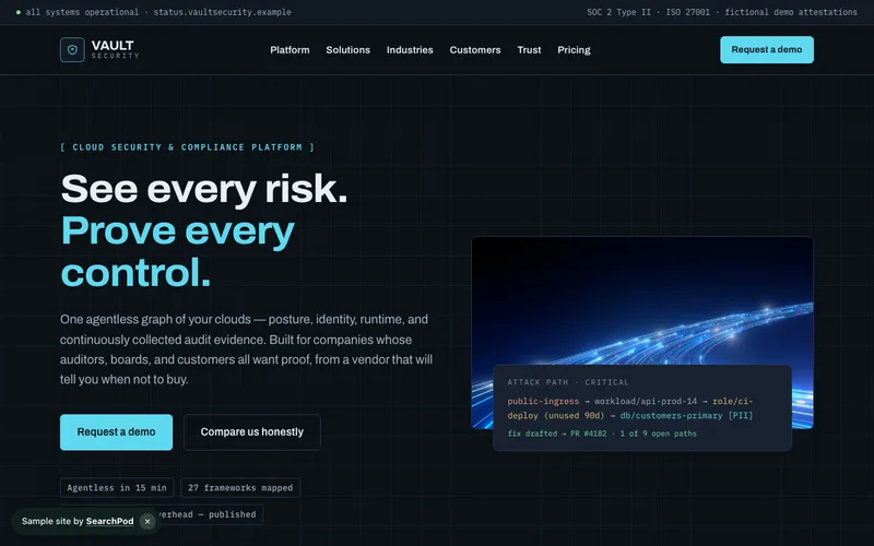 Vault Security — homepage of the live sample site