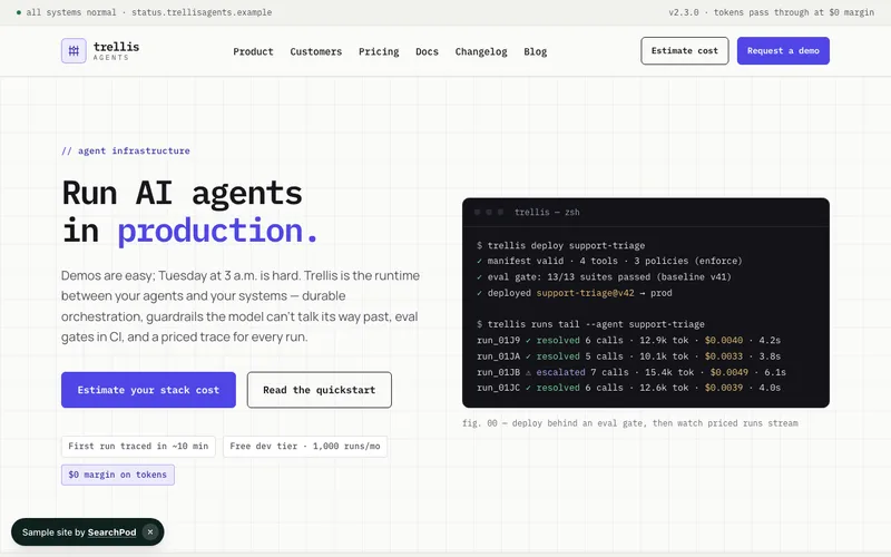 Trellis Agents — homepage of the live sample site