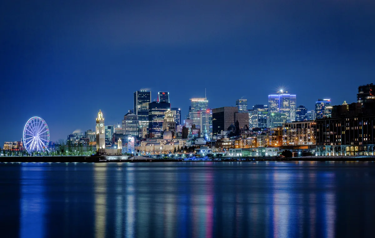 Downtown Montreal and the Old Port at night, Quebec